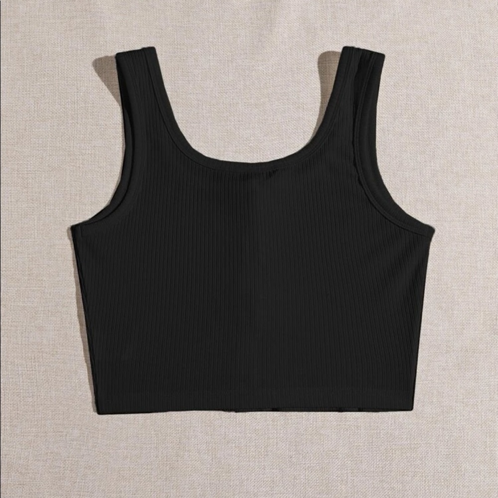 Button Front Rib Knit Crop Tank Top - Picture 4 of 5
